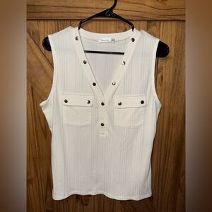 Madison White Sleeveless Top with Metal Accents